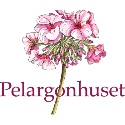 Pelargonhusets logotyp och Pelargon-illustration